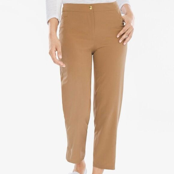 Chicos Tan Zenergy Zip Front Cropped Lightweight Pants - Picture 1 of 12